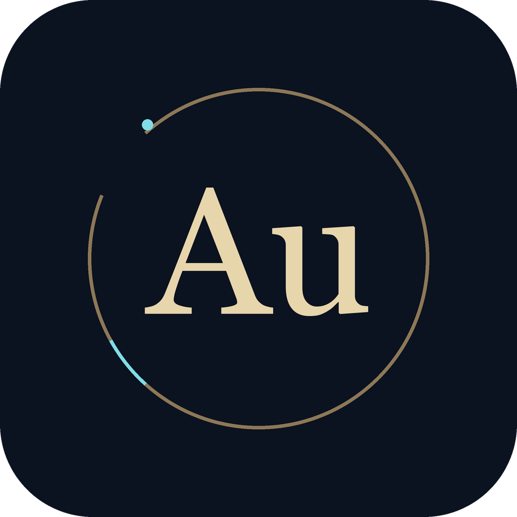 AURION 代币图标,金色 Au 字母位于灵感轨道中央